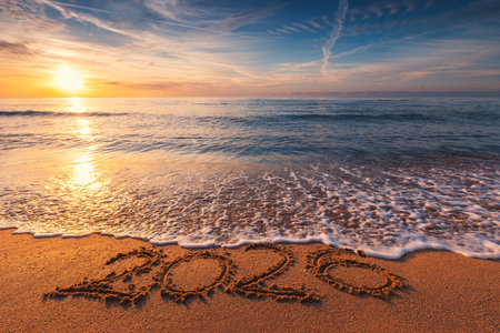 2026 the beach at sunset. Holiday concept.