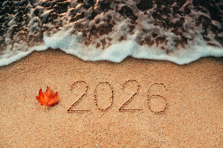 Lettering on the beach. Sea sunrise.