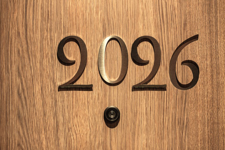 Happy New Year concept, lettering on the door.