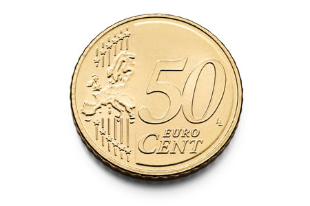 50 Euro Cent Coin, macro isolated on white