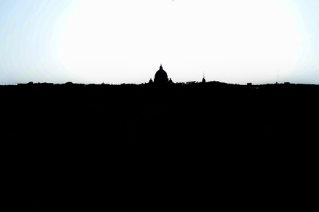 Silhouettes of buildings in the center of Romeの写真素材