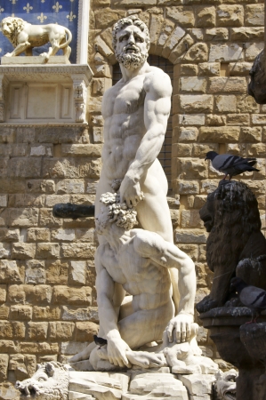 Men's statue in the main square Signoria of Florence の写真素材