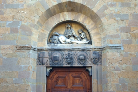 Tympanum above the portal of the Catholic Church in Florenceの写真素材