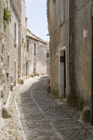 Medieval street of the ancient town of Erice, Sicilyの写真素材