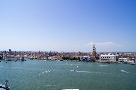 Top view (from the bell tower of the monastery of St. George) to Venice (Giudecca Canal and Santa Maria della Soluta)の写真素材