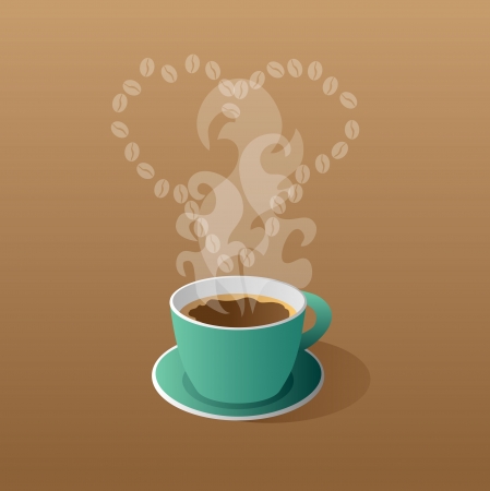 green Cup of coffee with coffee beans の写真素材