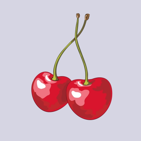 two red ripe cherriesの写真素材