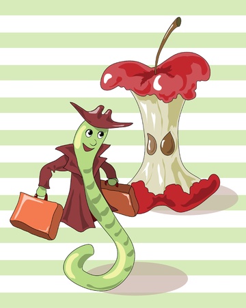 the worm leaves the eaten Appleのイラスト素材
