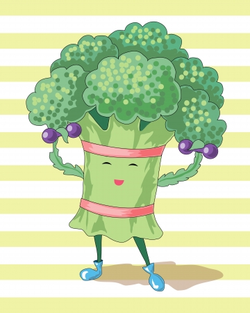broccoli and dumbbells characterize the  healthy lifestyleのイラスト素材