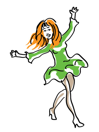 Red-haired girl dressed in green is very gladのイラスト素材