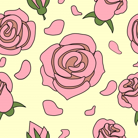 seamless texture with pink roses, buds and petalsのイラスト素材