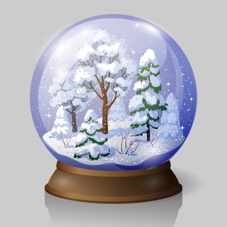 Snow globe with  falling snow  and winter forest inside.のイラスト素材