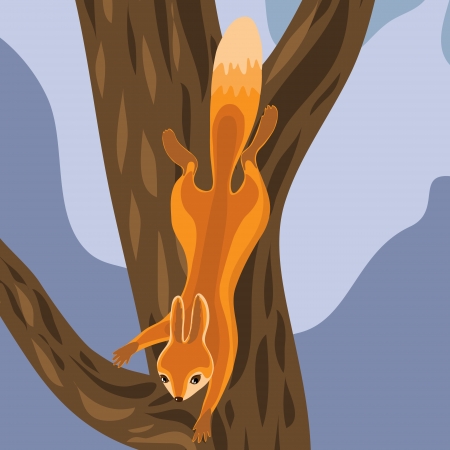 Red Squirrel jumps on tree.のイラスト素材