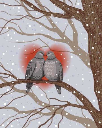 Two wild pigeons are sitting on tree branchのイラスト素材