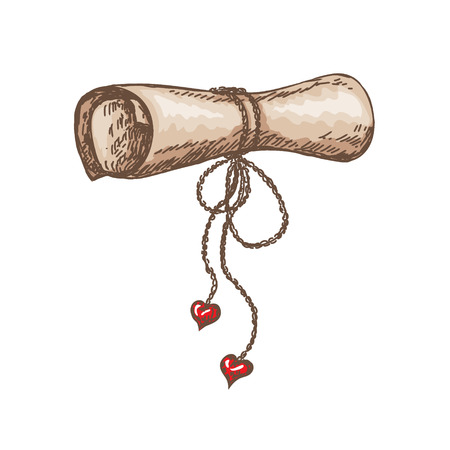 Roll of paper with red hearts on white background.のイラスト素材