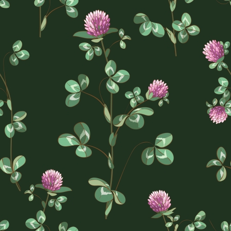 Seamless texture with meadow clover on dark green.のイラスト素材
