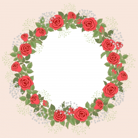 Floral wreath of red roses for wedding invitations and greeting cards.のイラスト素材