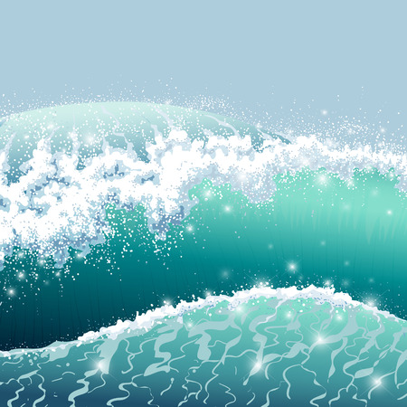 Stormy sea with high sparkling waves.のイラスト素材