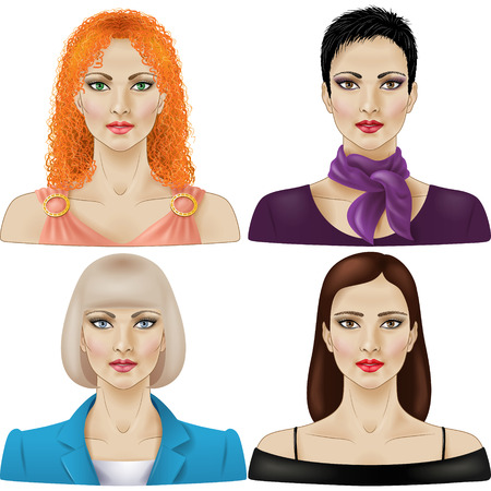 Set of four women in different styles isolated on white.のイラスト素材