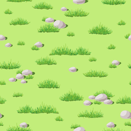 Seamless texture with green grass and stones.のイラスト素材