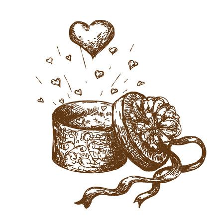 Gift box with ribbon and heart.のイラスト素材