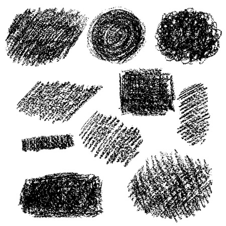 Set of black chalk texture. Hand drawn  charcoal spots  on white  background.のイラスト素材