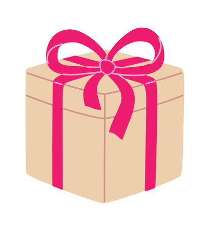 Gift box with red ribbon isolated on white background. Simple vector flat cartoon illustration.のイラスト素材