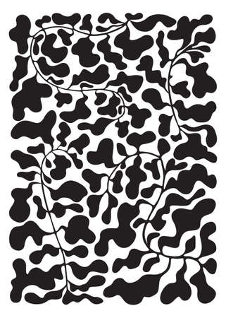 Floral background with abstract leaves. Poster design with decorative wavy black shapes on white. trendy vector illustration.のイラスト素材