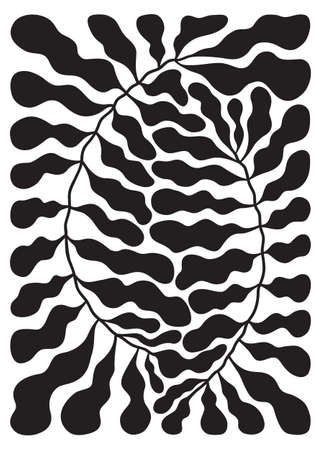 Floral background with abstract leaves. Poster design with decorative wavy black shapes on white. trendy vector illustration.のイラスト素材