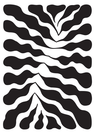 Floral background with abstract leaves. Poster design with decorative wavy black shapes on white. trendy vector illustration.のイラスト素材