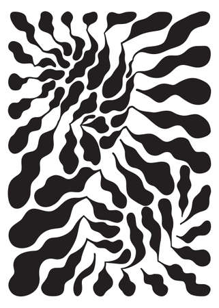 Floral background with abstract leaves. Poster design with decorative wavy black shapes on white. trendy vector illustration.のイラスト素材