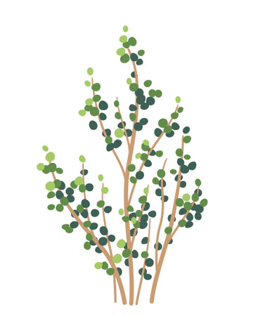 Simple bush with green leaves isolated on white background. Abstract deciduous forest plant. Simplified vector illustration in flat style.のイラスト素材