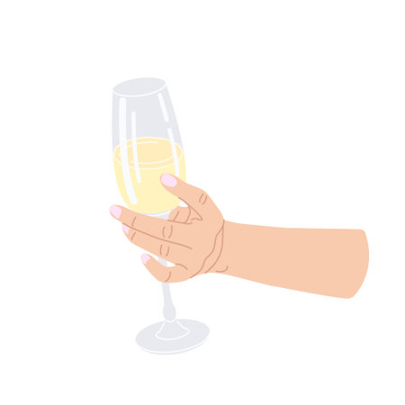 Female hand holding wine glass isolated on white. Simple design element, vector flat illustration.のイラスト素材