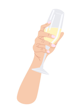 Female hand holding wine glass isolated on white. Simple design element, vector flat illustration.のイラスト素材