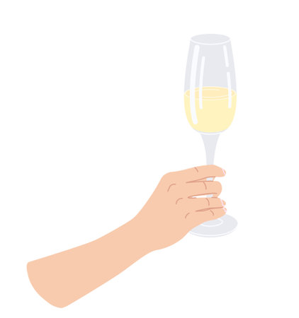 Female hand holding wine glass isolated on white. Simple design element, vector flat illustration.のイラスト素材