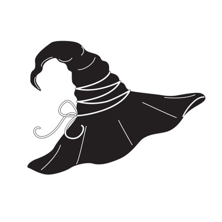 Simple witch hat isolated on white background. Traditional Halloween symbol, witch headdress. Monochrome vector flat illustration.のイラスト素材