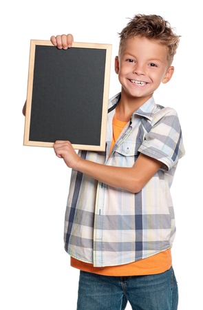 Boy with small blackboardの写真素材