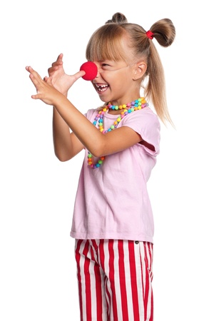 Little girl with clown noseの写真素材