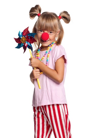 Little girl with clown noseの写真素材