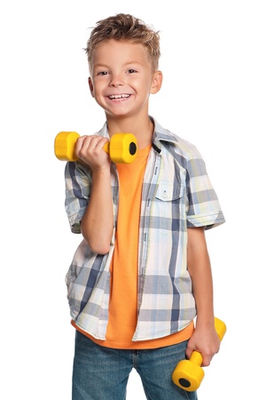Little boy with dumbbellsの写真素材