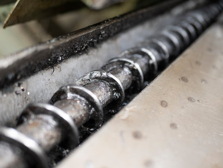 Detail of an industrial machine, selective focus. Drilling or turning machine, close up. Manufacturing industry conceptの写真素材