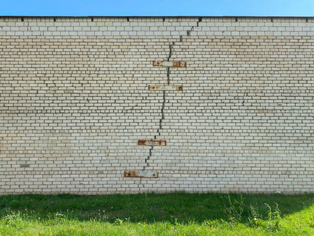 Fixed crack in the wall. Renovated building. Prevention of the crack snaking across the wallの写真素材