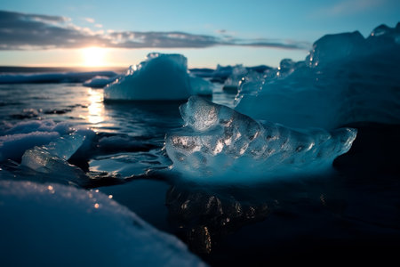 Concept of melting glaciers, climate change, global warming and sea level rise. Ecological problems. Generative AIの素材