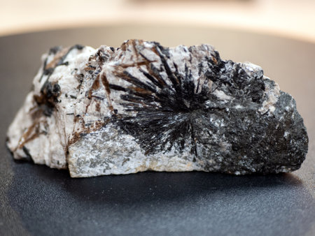 Rare hydrous potassium iron titanium silicate mineral named Astrophyllite, selective focusの写真素材