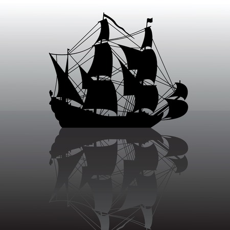 vector illustration of sailboat silhouette with reflectionのイラスト素材