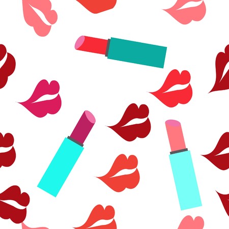 Seamless texture with a lot of color lips printsのイラスト素材
