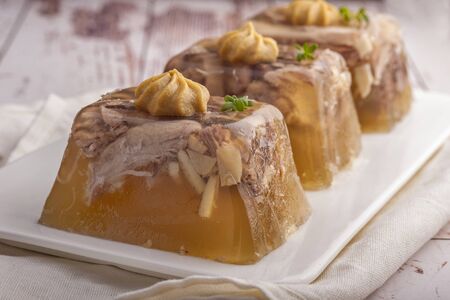 Meat jelly. A traditional dish of Russian and Slavic cuisine from the broth with meat. New Year's...