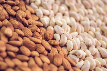 Almond and cashew closeup. Assortment in the market.