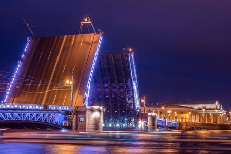 Russia, Saint-Petersburg, June 2, 2019: Palace Bridge, Old Saint Petersburg Stock Exchange and Rostral Columnsのeditorial素材
