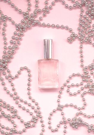 Perfume bottle mock up on color minimalistic background.の写真素材